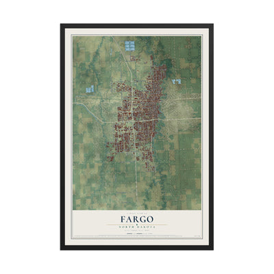 Map of Fargo, North Dakota, 12 x 18 inch print in a black wood frame