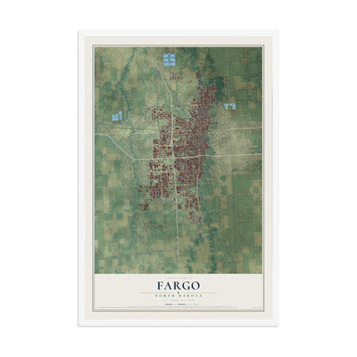Map of Fargo, North Dakota, 12 x 18 inch print in a white wood frame