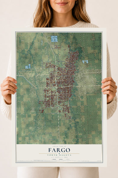 Map of Fargo, North Dakota, 18 x 24 inch unframed archival matte print