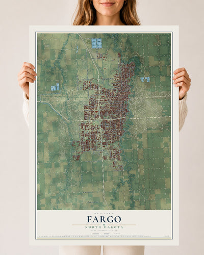 Map of Fargo, North Dakota, 24 x 36 inch unframed archival matte print