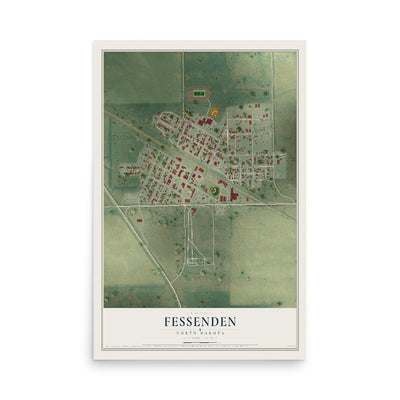 Map of Fessenden, North Dakota, 12 x 18 inch unframed archival matte print