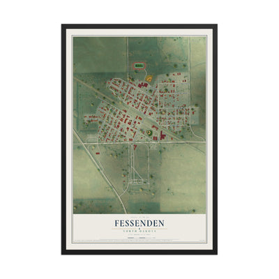 Map of Fessenden, North Dakota, 12 x 18 inch print in a black wood frame
