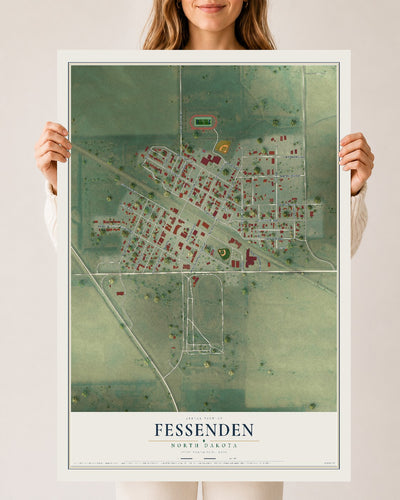 Map of Fessenden, North Dakota, 24 x 36 inch unframed archival matte print