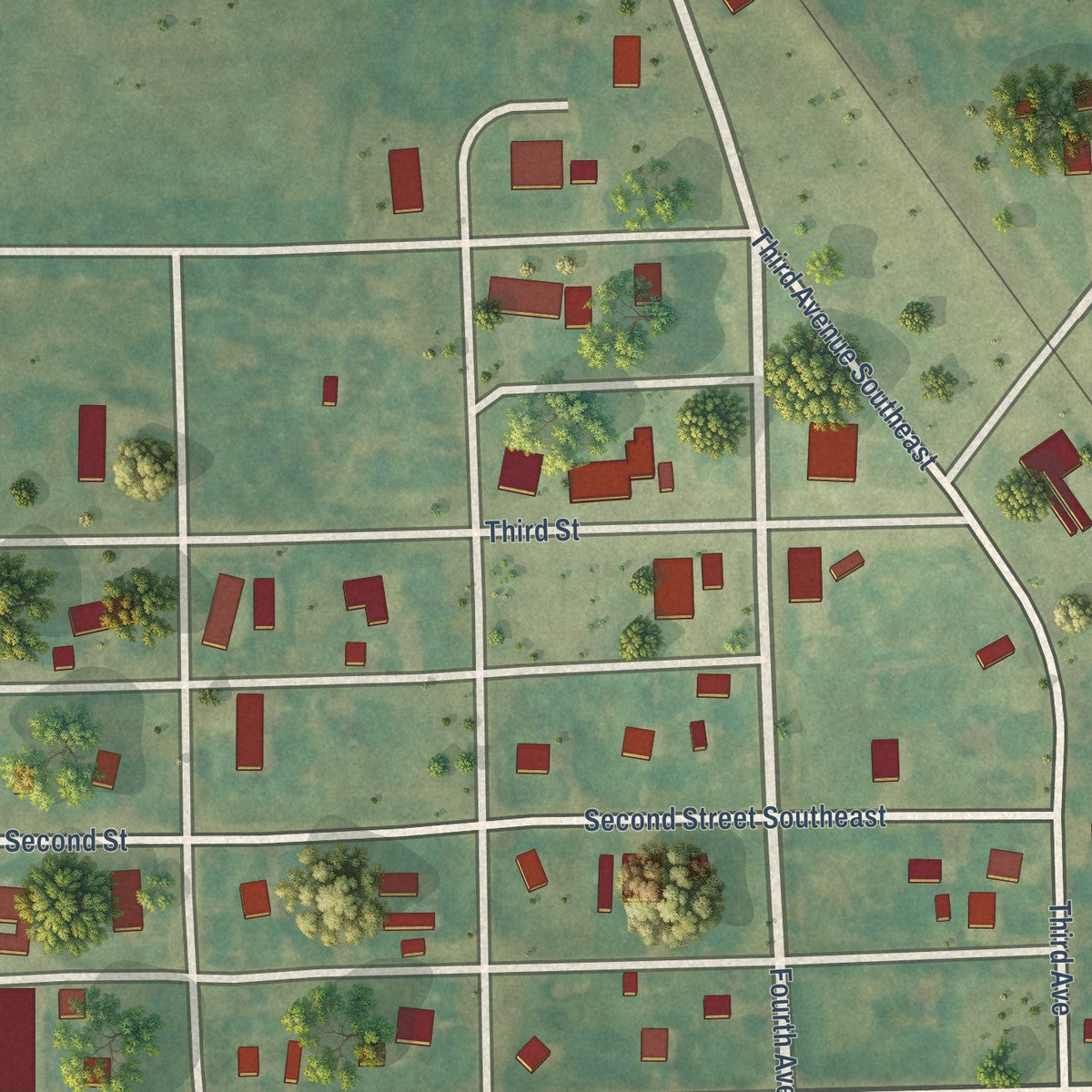 Close-up of the map of Fingal, North Dakota print showing street and building detail