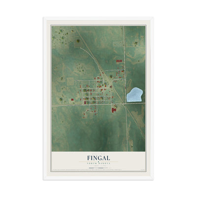 Map of Fingal, North Dakota, 12 x 18 inch print in a white wood frame