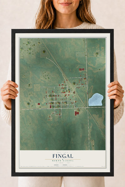 Map of Fingal, North Dakota, 18 x 24 inch print in a black wood frame