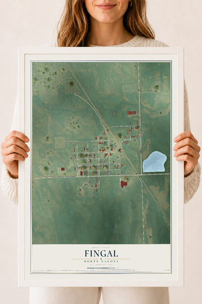 Map of Fingal, North Dakota, 18 x 24 inch print in a white wood frame