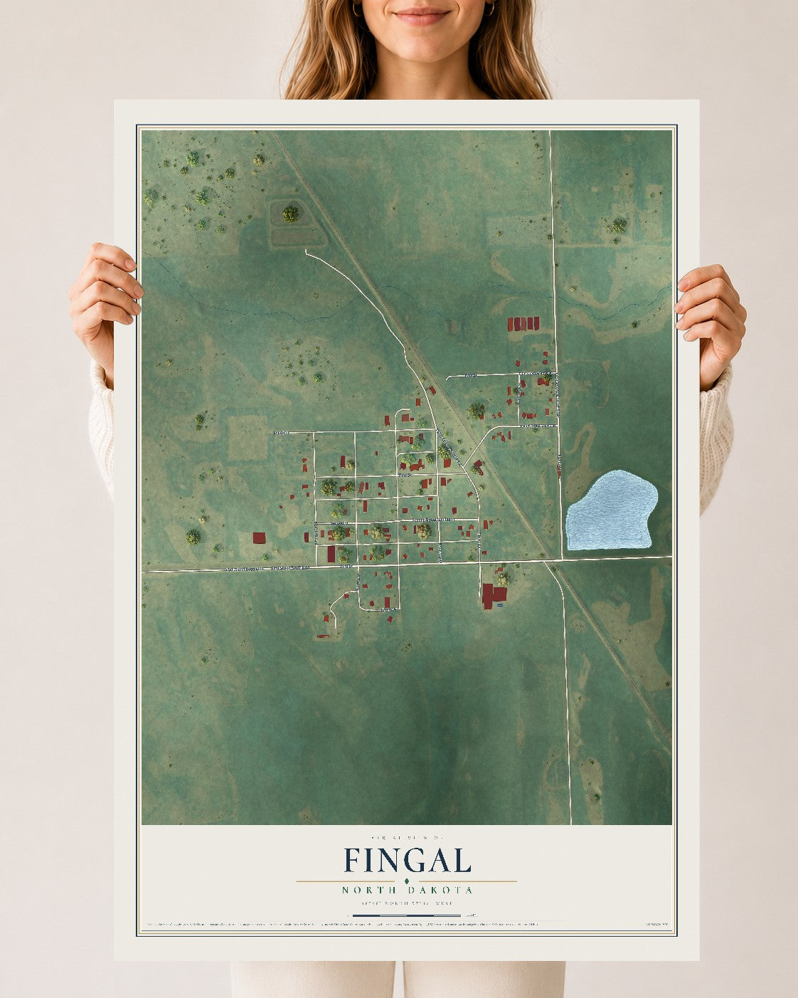 Map of Fingal, North Dakota, 24 x 36 inch unframed archival matte print