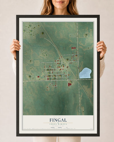 Map of Fingal, North Dakota, 24 x 36 inch print in a black wood frame