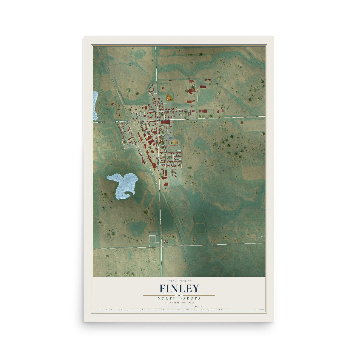 Map of Finley, North Dakota, 12 x 18 inch unframed archival matte print