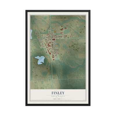 Map of Finley, North Dakota, 12 x 18 inch print in a black wood frame