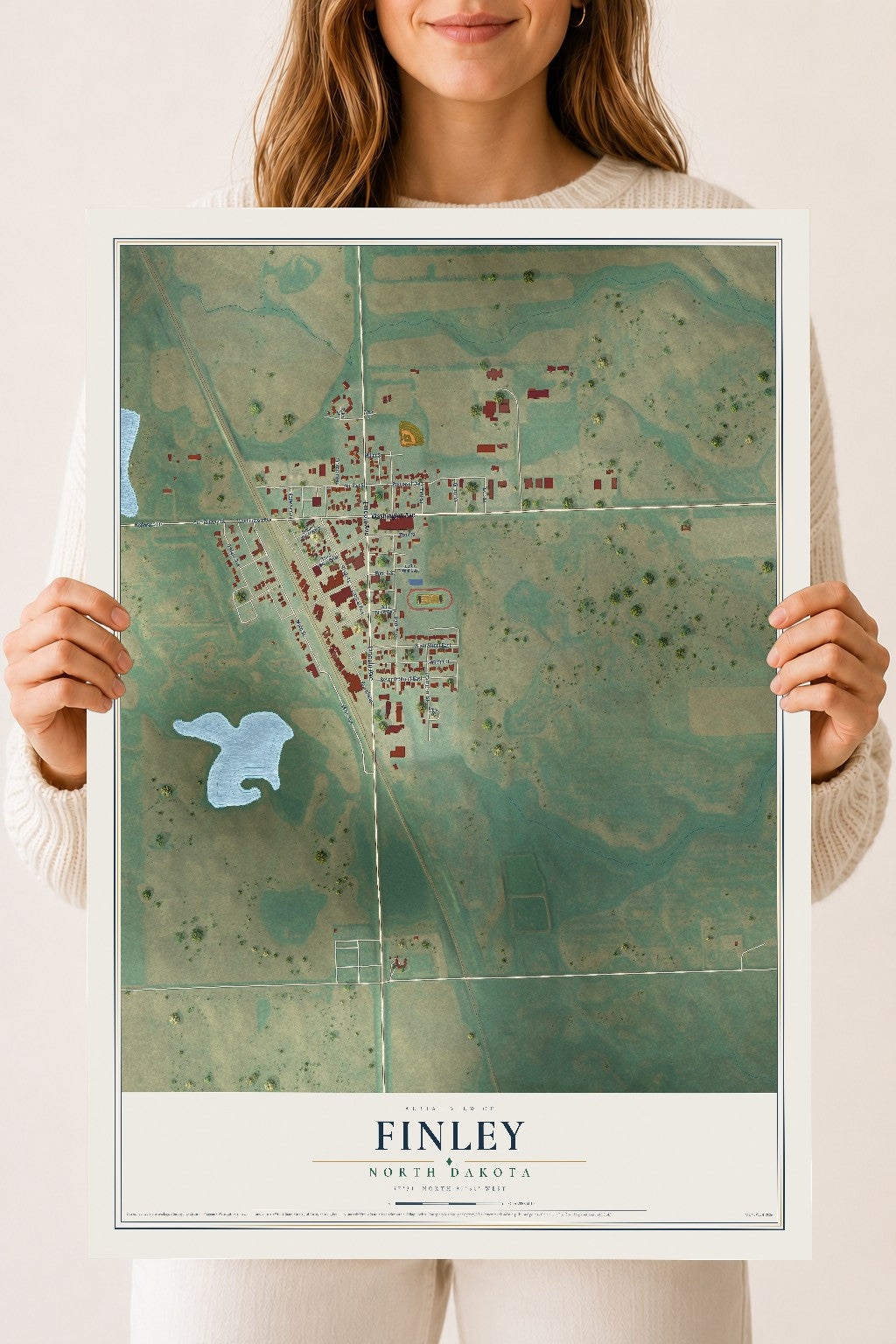 Map of Finley, North Dakota, 18 x 24 inch unframed archival matte print