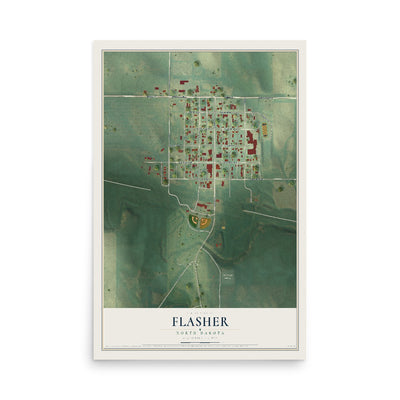 Map of Flasher, North Dakota, 12 x 18 inch unframed archival matte print