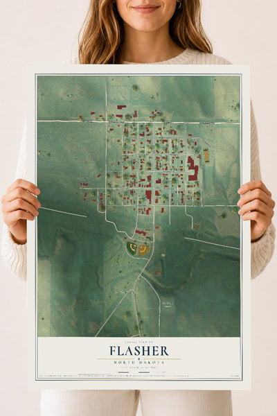 Map of Flasher, North Dakota, 18 x 24 inch unframed archival matte print