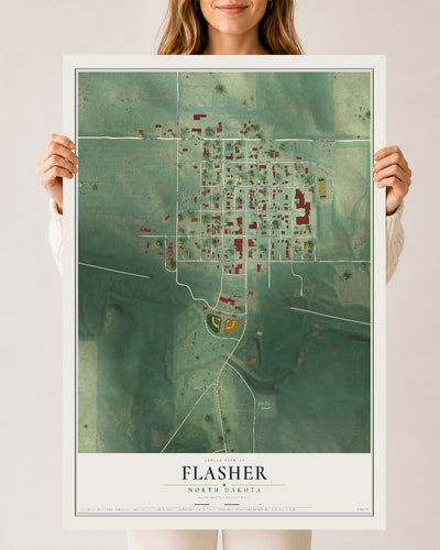 Map of Flasher, North Dakota, 24 x 36 inch unframed archival matte print