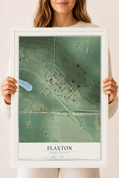 Map of Flaxton, North Dakota, 18 x 24 inch print in a white wood frame