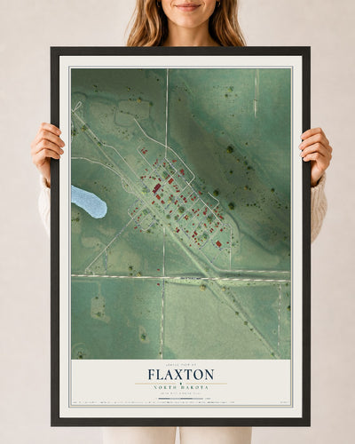 Map of Flaxton, North Dakota, 24 x 36 inch print in a black wood frame
