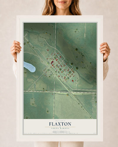 Map of Flaxton, North Dakota, 24 x 36 inch print in a white wood frame