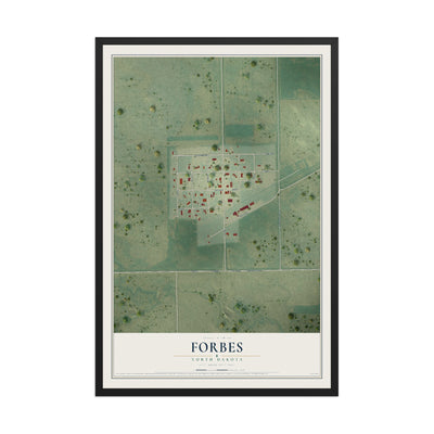 Map of Forbes, North Dakota, 12 x 18 inch print in a black wood frame