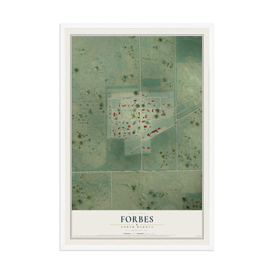 Map of Forbes, North Dakota, 12 x 18 inch print in a white wood frame