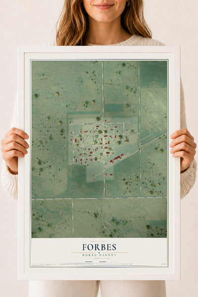 Map of Forbes, North Dakota, 18 x 24 inch print in a white wood frame