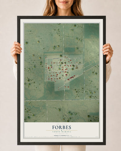 Map of Forbes, North Dakota, 24 x 36 inch print in a black wood frame