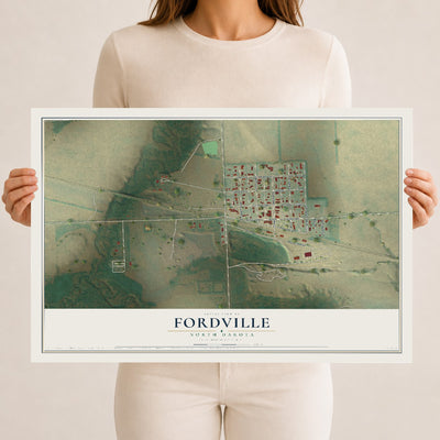 Map of Fordville, North Dakota, 12 x 18 inch unframed archival matte print