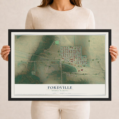 Map of Fordville, North Dakota, 12 x 18 inch print in a black wood frame