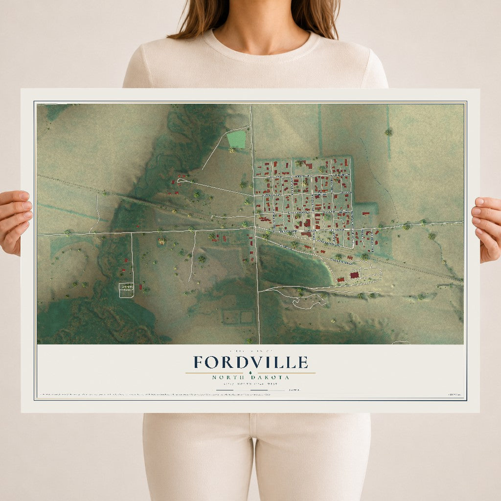 Map of Fordville, North Dakota, 18 x 24 inch unframed archival matte print