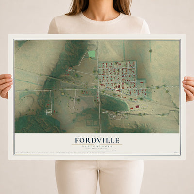 Map of Fordville, North Dakota, 18 x 24 inch unframed archival matte print