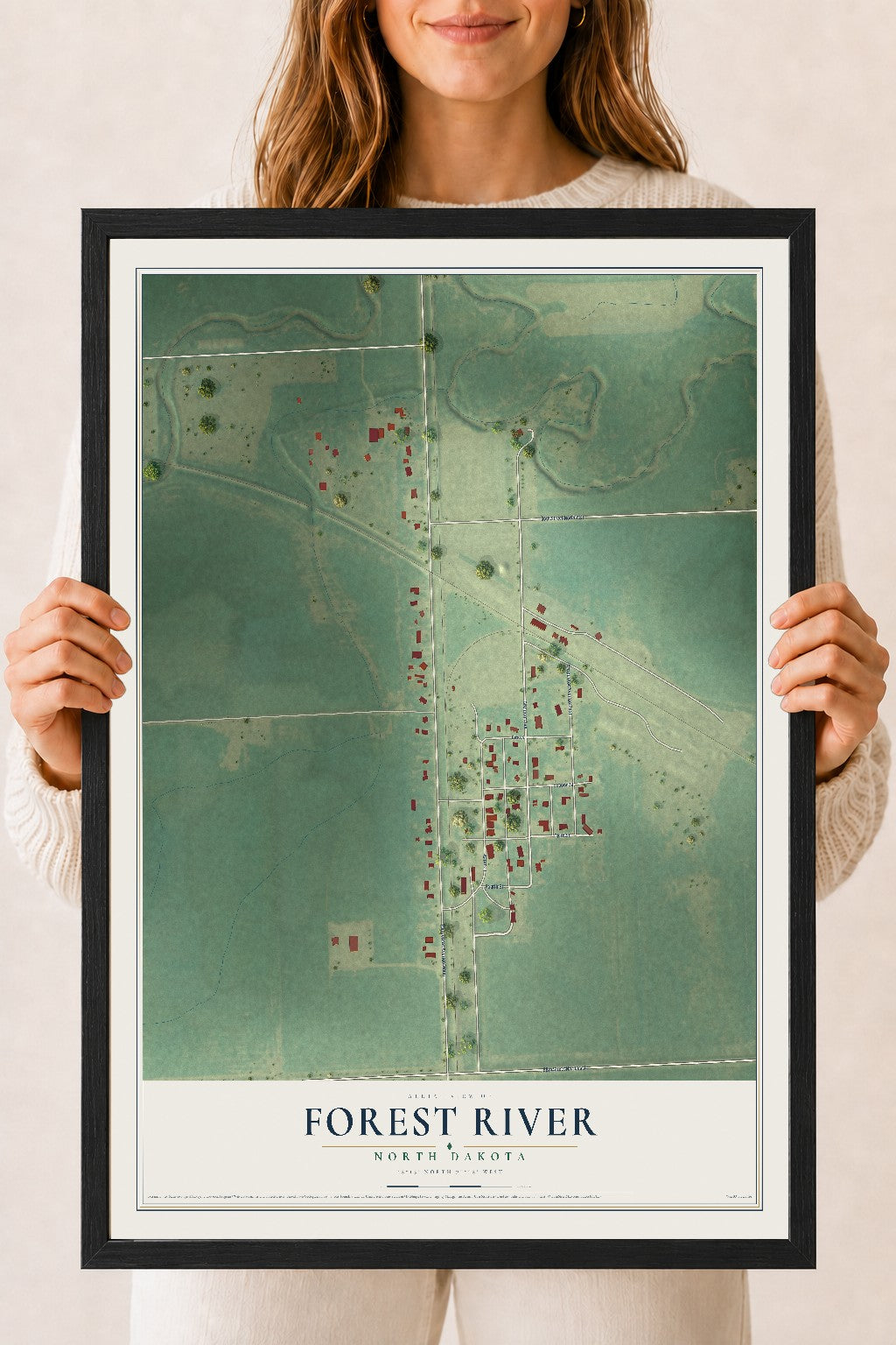 Map of Forest River, North Dakota, 18 x 24 inch print in a black wood frame