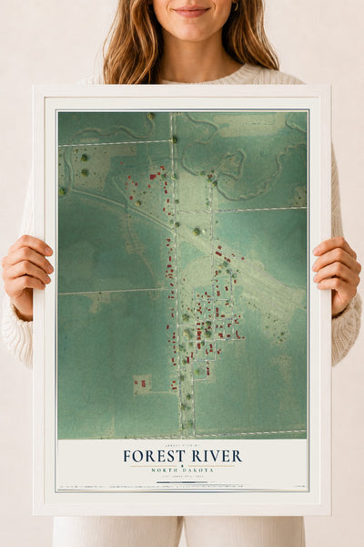 Map of Forest River, North Dakota, 18 x 24 inch print in a white wood frame
