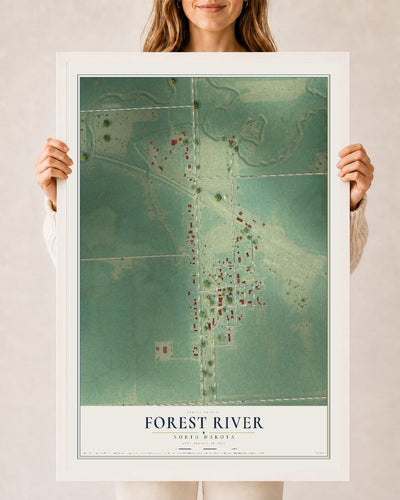 Map of Forest River, North Dakota, 24 x 36 inch print in a white wood frame