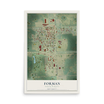 Map of Forman, North Dakota, 12 x 18 inch unframed archival matte print