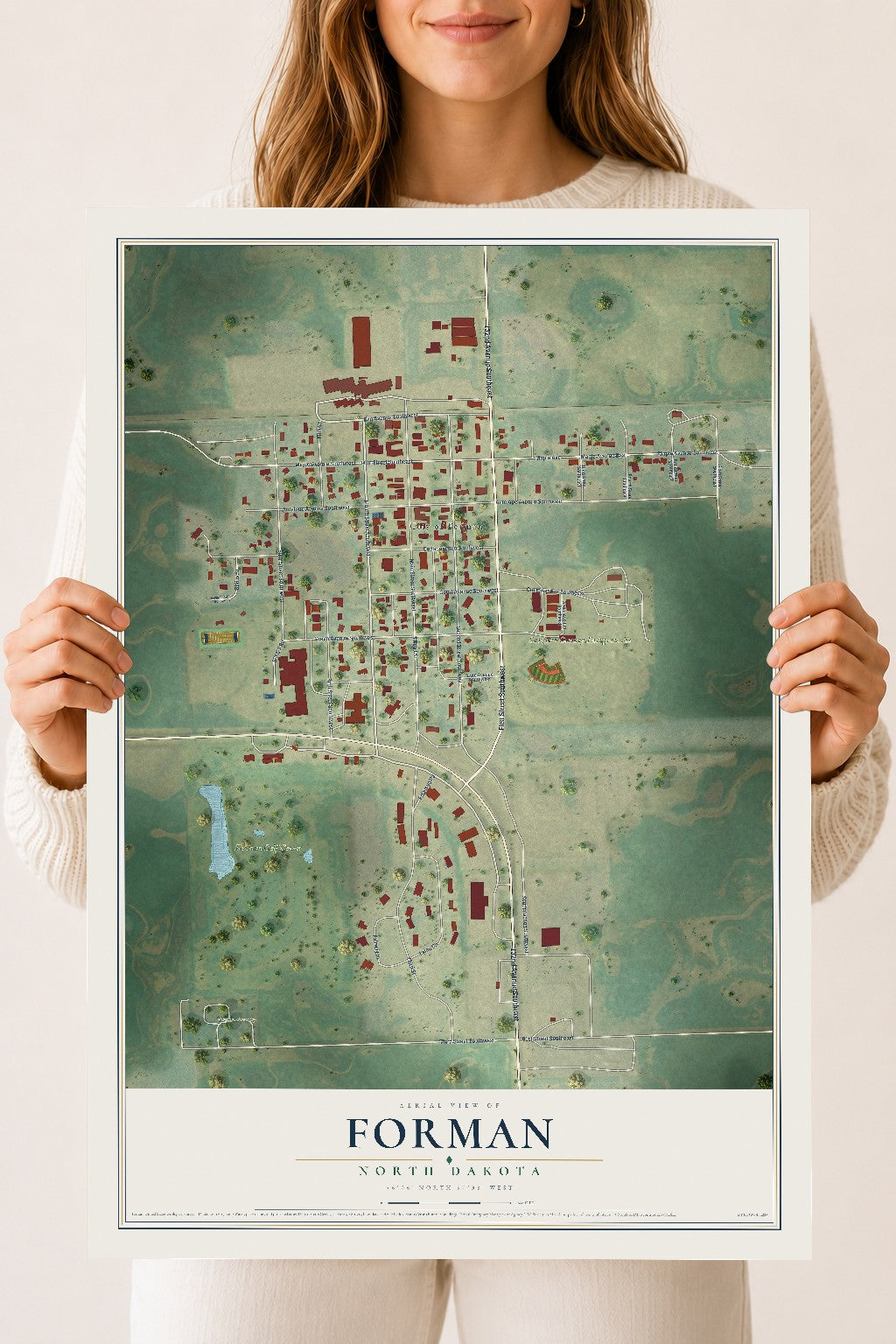 Map of Forman, North Dakota, 18 x 24 inch unframed archival matte print