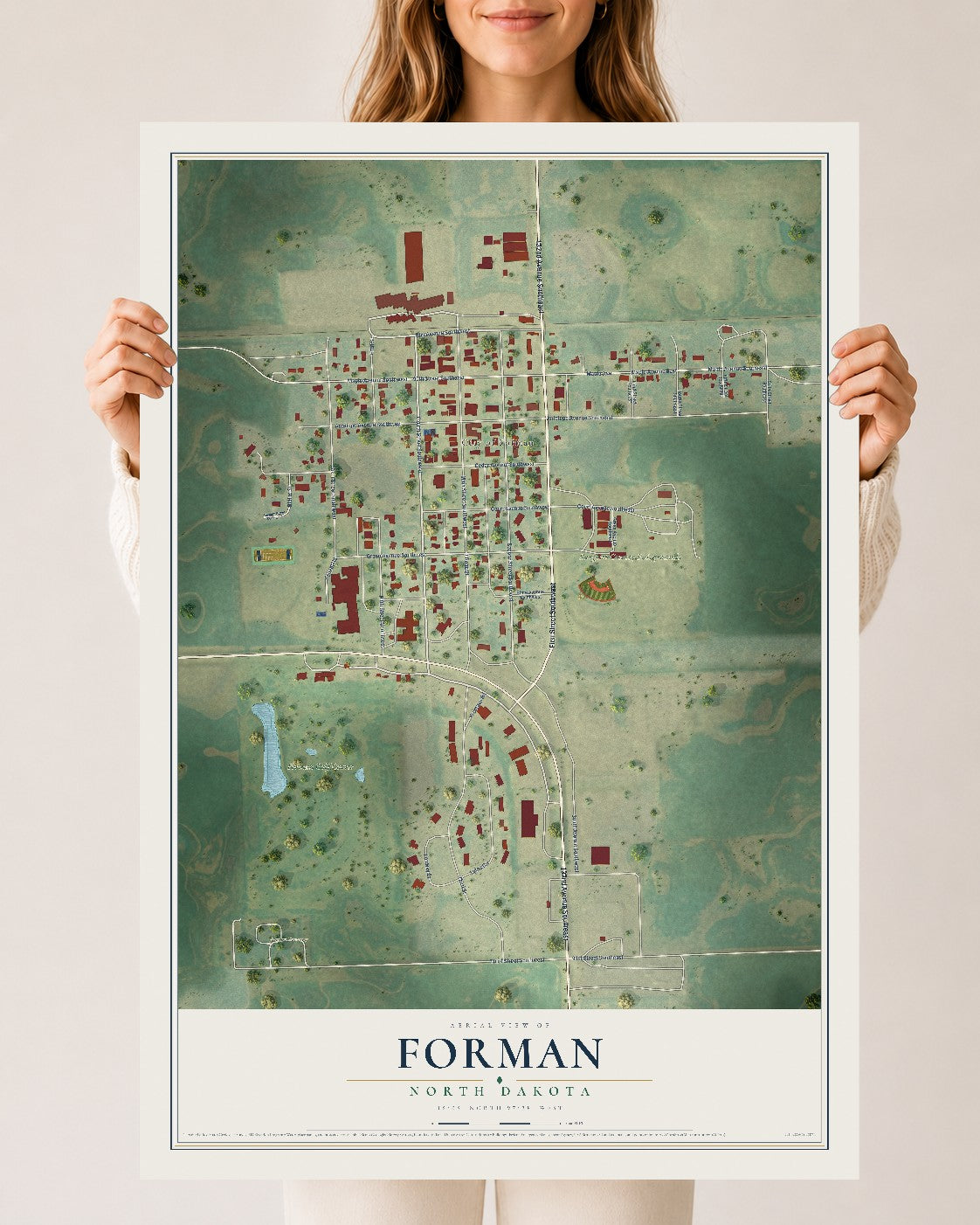Map of Forman, North Dakota, 24 x 36 inch unframed archival matte print