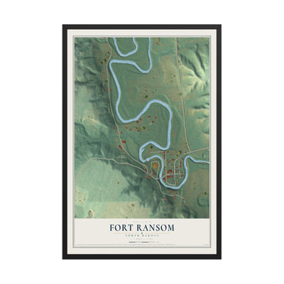 Map of Fort Ransom, North Dakota, 12 x 18 inch print in a black wood frame