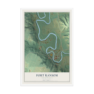 Map of Fort Ransom, North Dakota, 12 x 18 inch print in a white wood frame