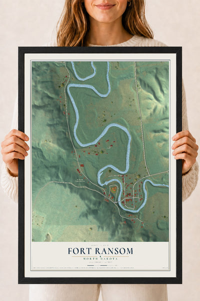 Map of Fort Ransom, North Dakota, 18 x 24 inch print in a black wood frame