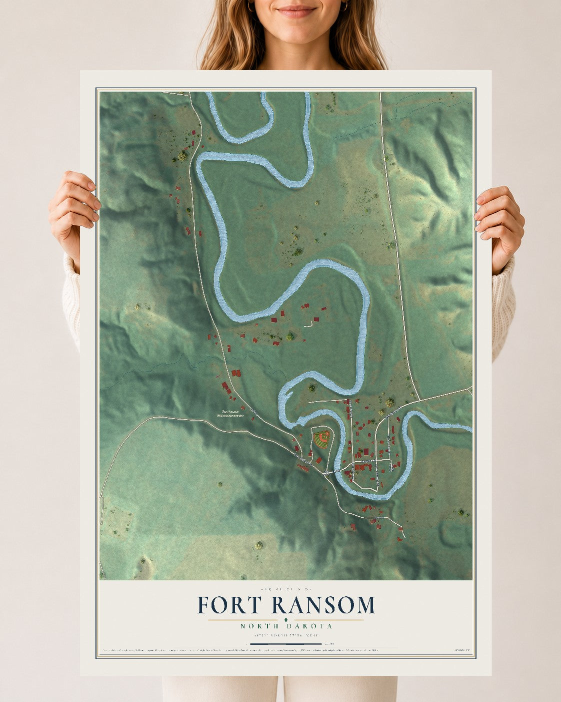Map of Fort Ransom, North Dakota, 24 x 36 inch unframed archival matte print