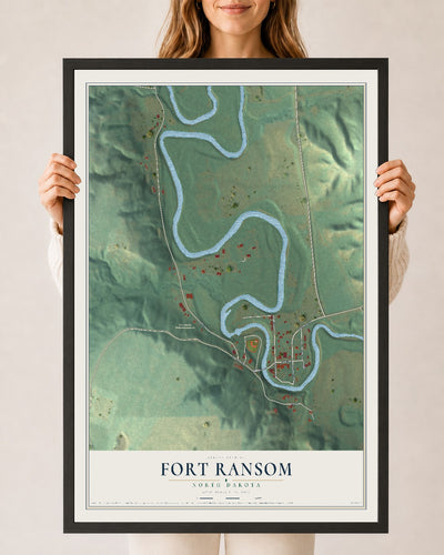 Map of Fort Ransom, North Dakota, 24 x 36 inch print in a black wood frame