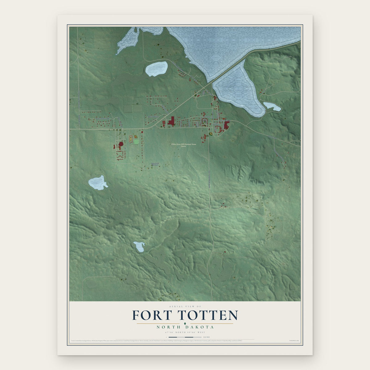 Fort Totten, North Dakota map print, the full design