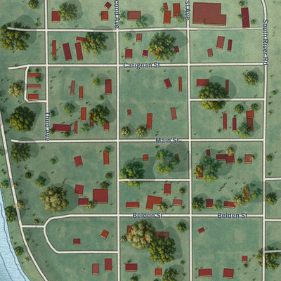 Close-up of the map of Fort Yates, North Dakota print showing street and building detail