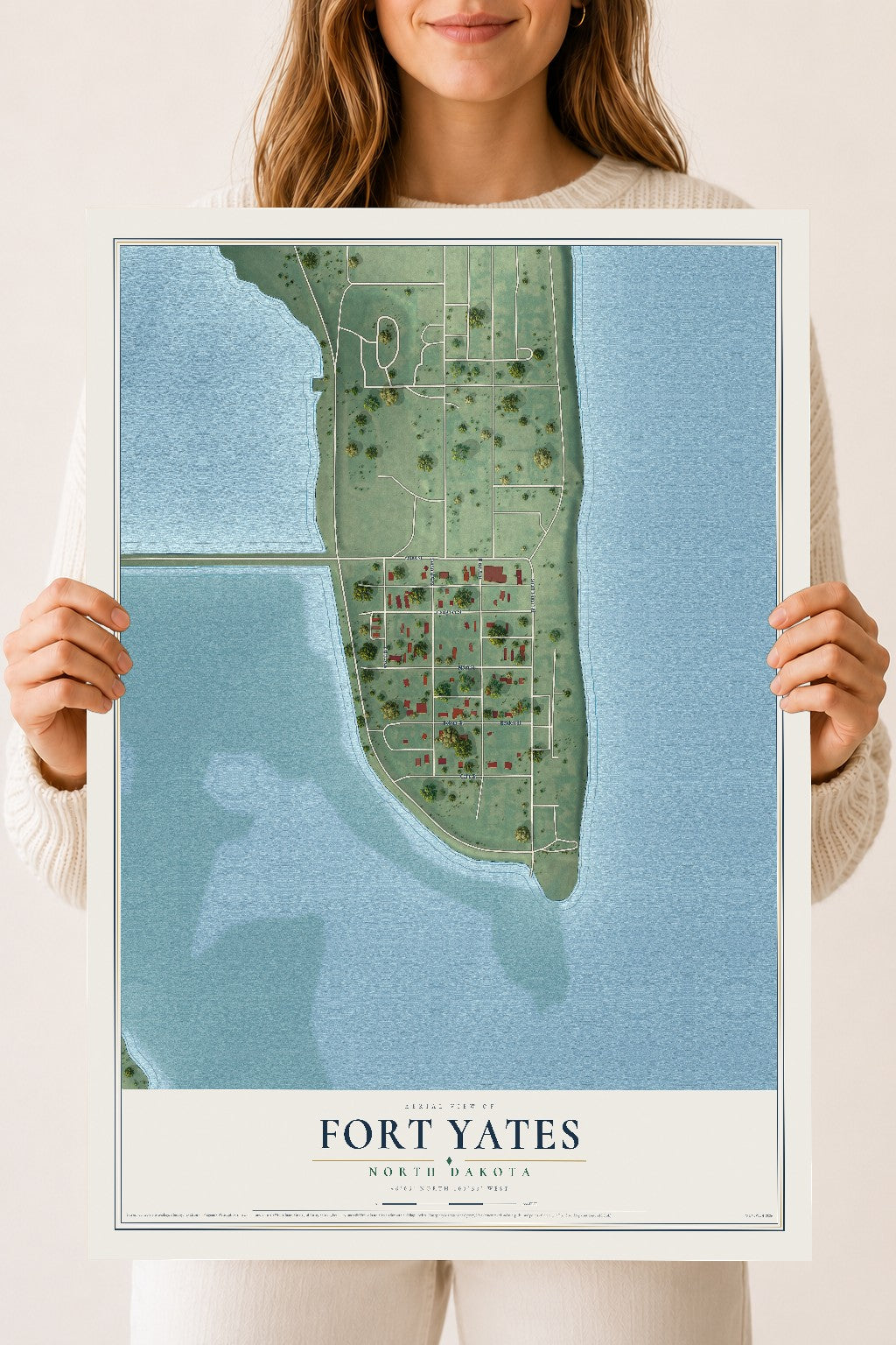 Map of Fort Yates, North Dakota, 18 x 24 inch unframed archival matte print