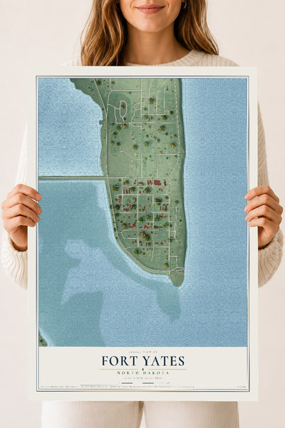 Map of Fort Yates, North Dakota, 18 x 24 inch unframed archival matte print