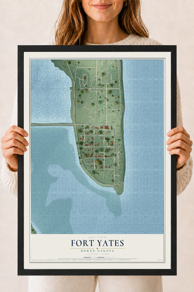 Map of Fort Yates, North Dakota, 18 x 24 inch print in a black wood frame