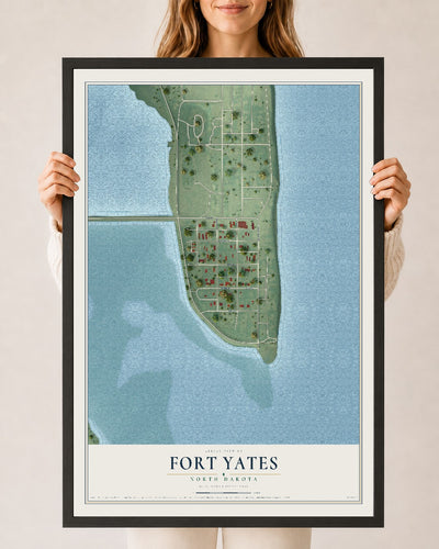 Map of Fort Yates, North Dakota, 24 x 36 inch print in a black wood frame
