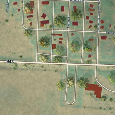 Close-up of the map of Fortuna, North Dakota print showing street and building detail