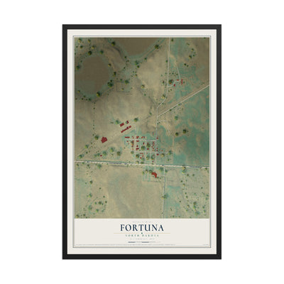 Map of Fortuna, North Dakota, 12 x 18 inch print in a black wood frame