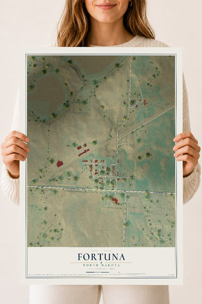 Map of Fortuna, North Dakota, 18 x 24 inch unframed archival matte print